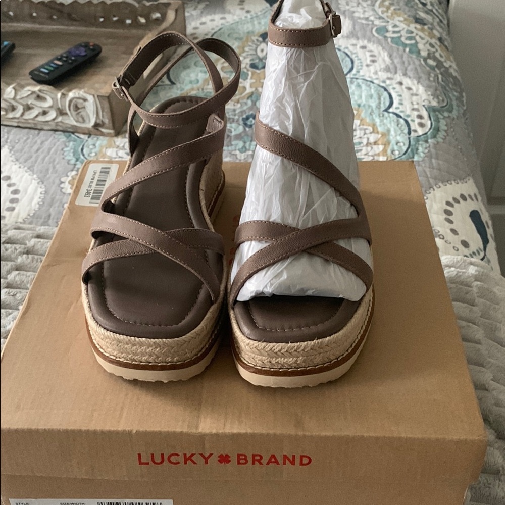 Lucky Brand Brown Espadrille Wedge Sandals